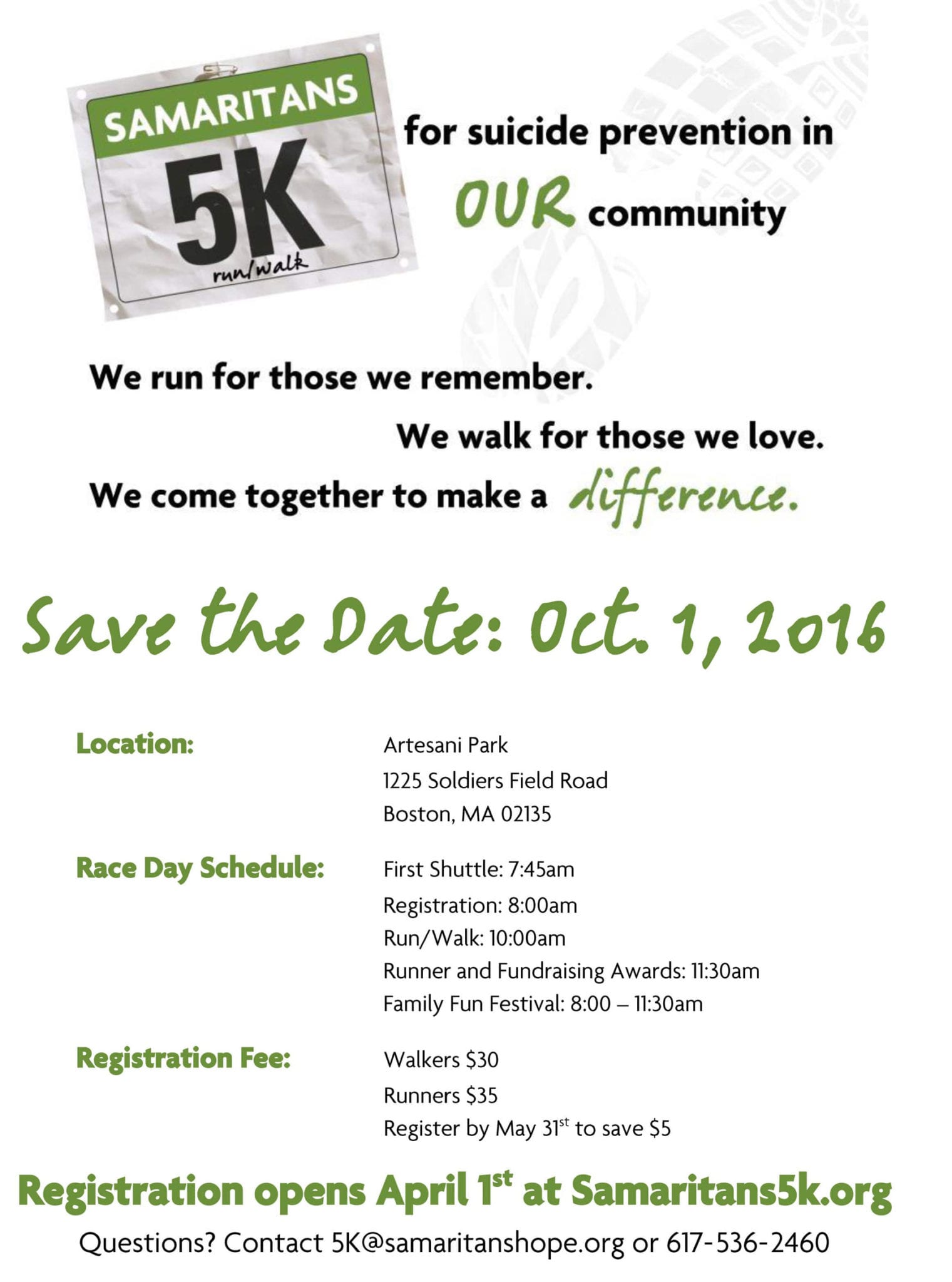 Samaritans 5K Run/Walk for Suicide Prevention