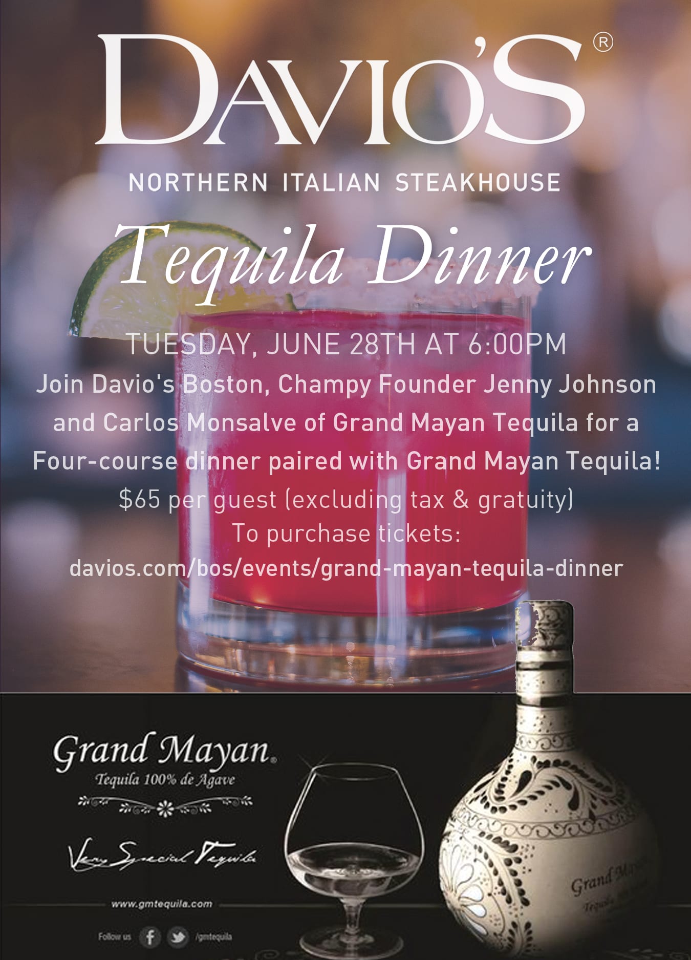 Grand Mayan Tequila Dinner. Davio's Boston Hosts One Night Tasting Event.