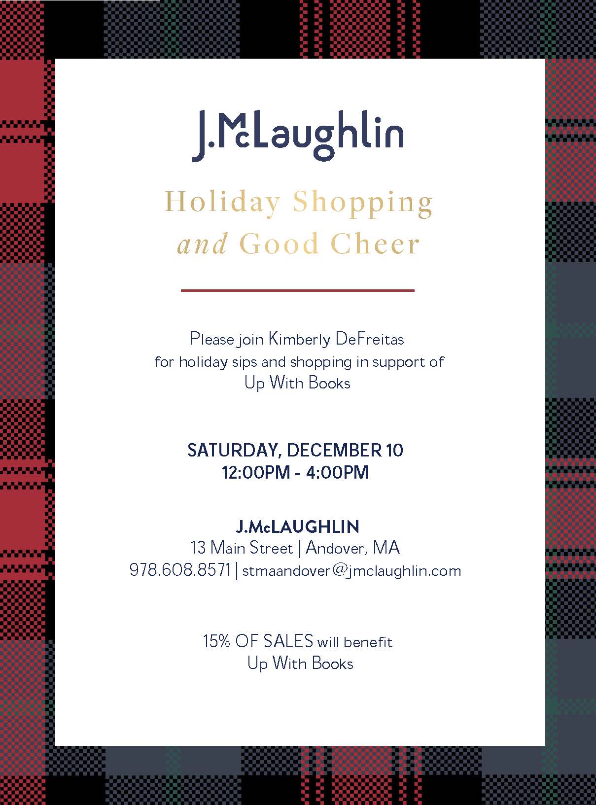 Sip and Shop with Up With Books at J.McLaughlin in Andover, MA